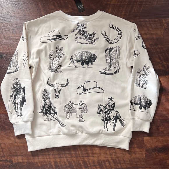 Lucky & Blessed Western Theme Sweatshirt - White and Black - Picture 5 of 5